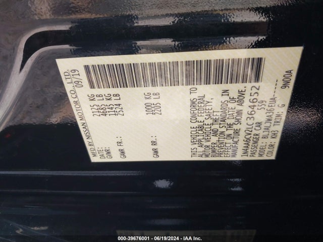 Nissan Maxima Sv Xtronic Cvt 2020 1N4AA6CV2LC364652 Image 9