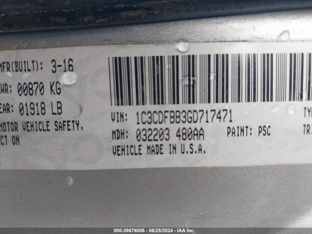 Dodge DART SXT 2016 1C3CDFBB3GD717471 Image 9