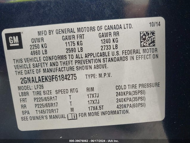 Chevrolet EQUINOX LS 2015 2GNALAEK9F6184275 Image 9