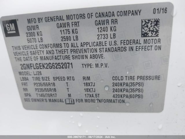 2GNFLGEK2G6252071 Chevrolet Equinox Ltz