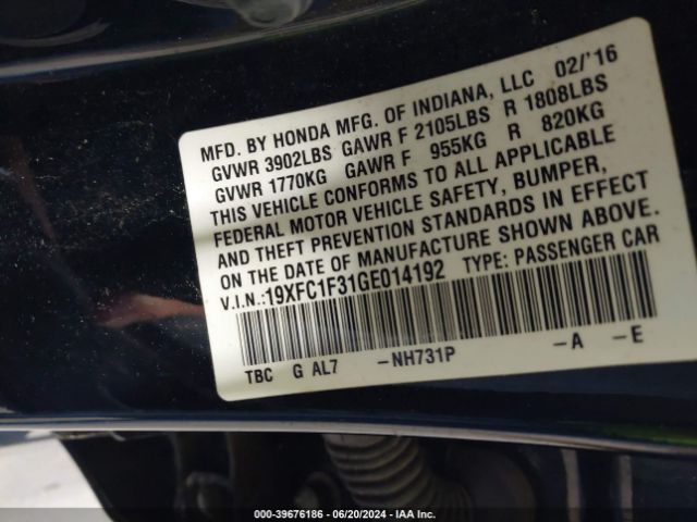 19XFC1F31GE014192 Honda Civic Ex-t
