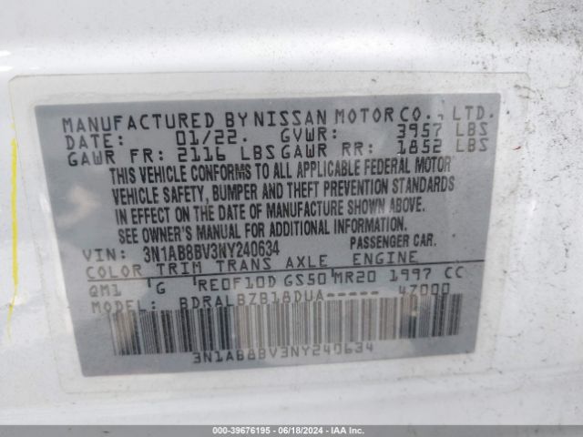 3N1AB8BV3NY240634 Nissan Sentra S Xtronic Cvt