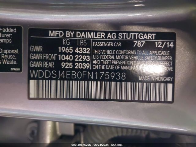 WDDSJ4EB0FN175938 Mercedes-Benz CLA 250