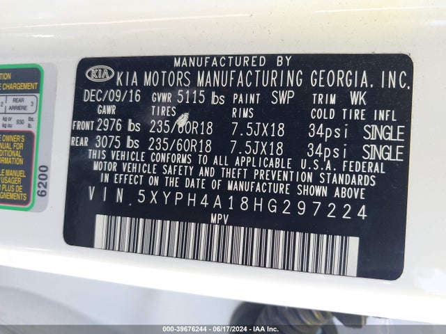 KIA Sorento 2.0t Ex 2017 5XYPH4A18HG297224 Image 9