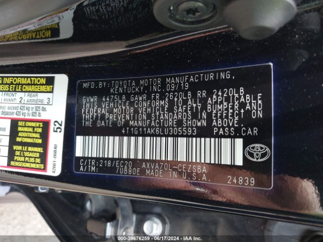4T1G11AK6LU305593 Toyota Camry Se Nightshade Edition
