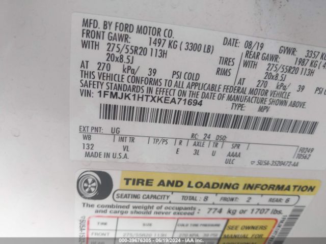 1FMJK1HTXKEA71694 Ford Expedition Max Xlt