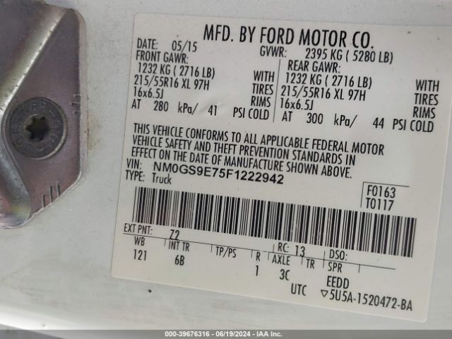 NM0GS9E75F1222942 Ford Transit Connect Xl