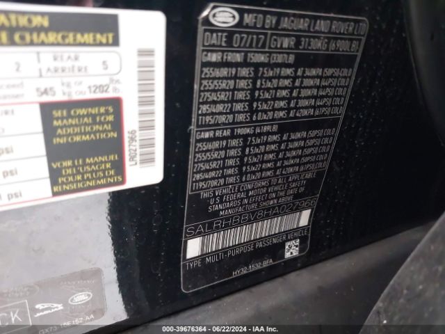 SALRHBBV8HA027966 Land Rover Discovery Hse Luxury