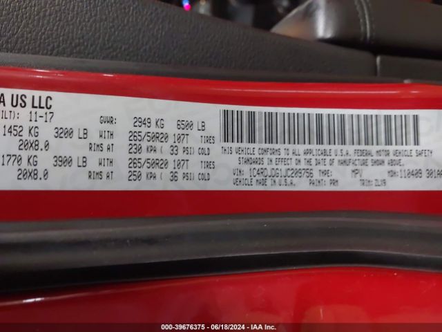 1C4RDJDG1JC209756 Dodge Durango Gt Awd