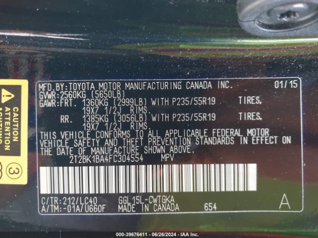 2T2BK1BA4FC304554 Lexus RX 350