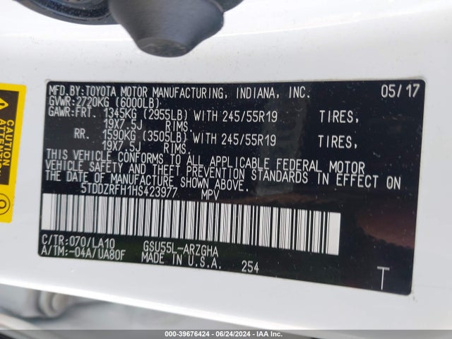 Toyota Highlander Limited Platinum 2017 5TDDZRFH1HS423977 Image 9