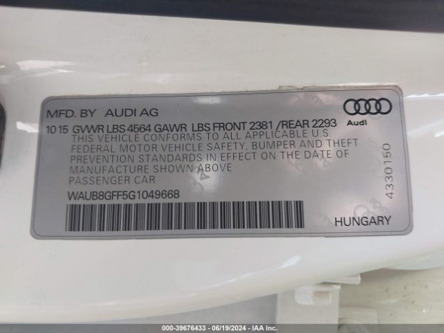 WAUB8GFF5G1049668 Audi A3 2.0t Premium