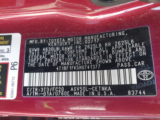 Toyota CAMRY LE 2017 4T1BF1FK5HU741377 Image 9