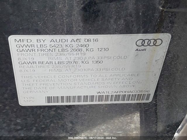 WA1L2AFP0HA033596 Audi Q5 2.0t Premium