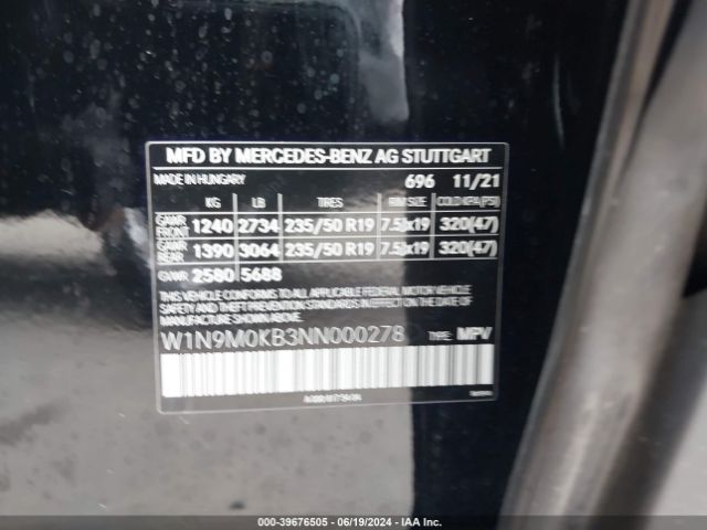 W1N9M0KB3NN000278 Mercedes-Benz Eqb 300 Suv 4matic