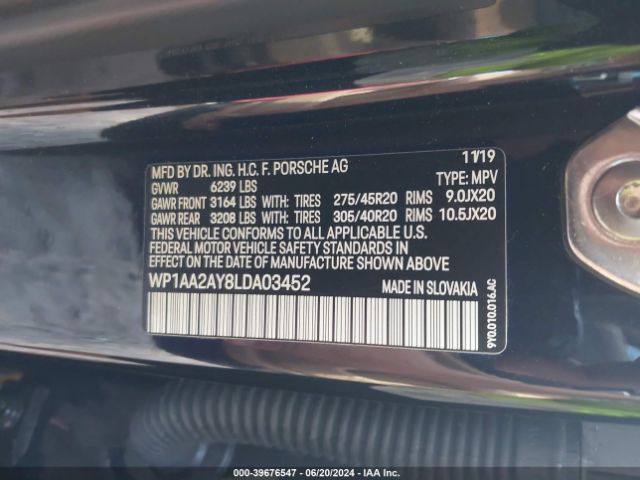 WP1AA2AY8LDA03452 Porsche Cayenne