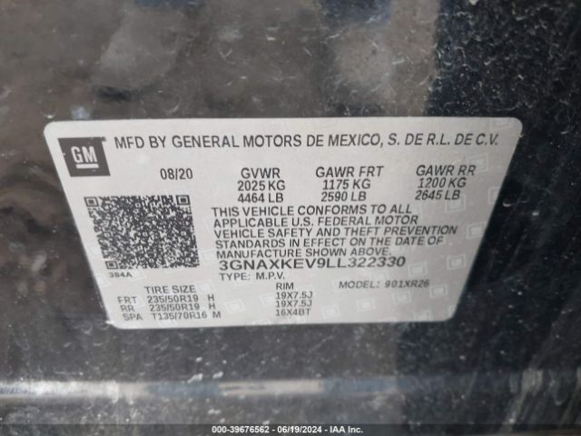 2020 CHEVROLET EQUINOX 3GNAXKEV9LL322330 Photo 8