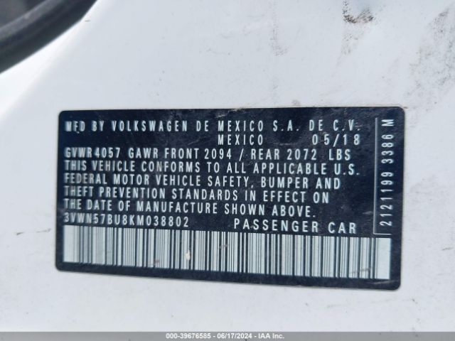 3VWN57BU8KM038802 Volkswagen Jetta 1.4t S