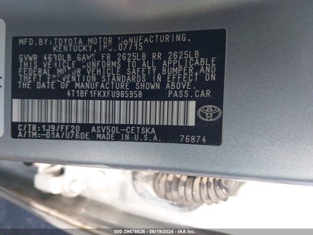 Toyota CAMRY SE 2015 4T1BF1FKXFU985958 Image 9