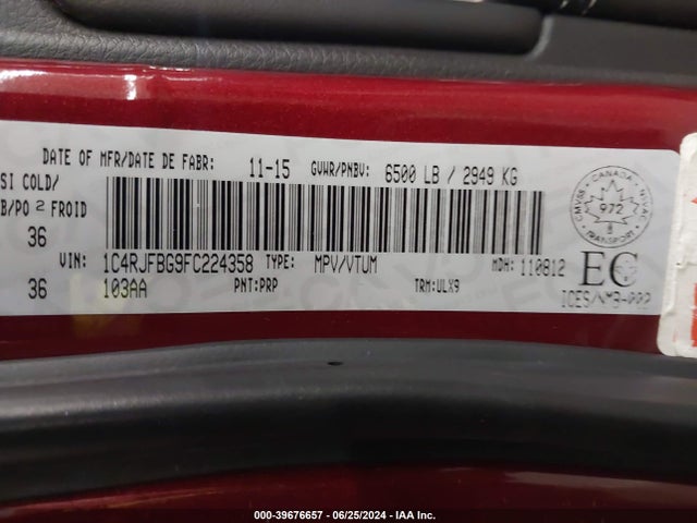 Jeep Grand Cherokee Limited 2015 1C4RJFBG9FC224358 Image 9