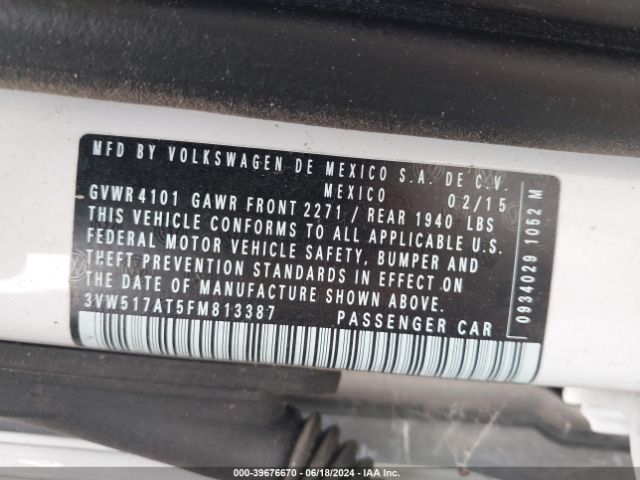 3VW517AT5FM813387 Volkswagen Beetle 1.8t
