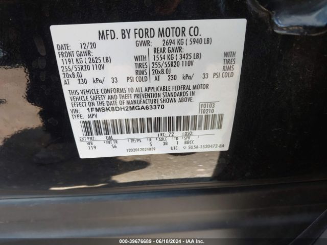1FMSK8DH2MGA63370 Ford EXPLORER XLT