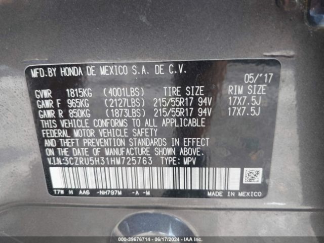 3CZRU5H31HM725763 Honda HR-V LX
