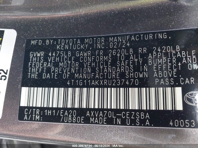 Toyota CAMRY SE 2024 4T1G11AKXRU237470 Image 9