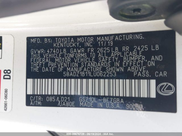 58ADZ1B11LU062253 Lexus ES 350