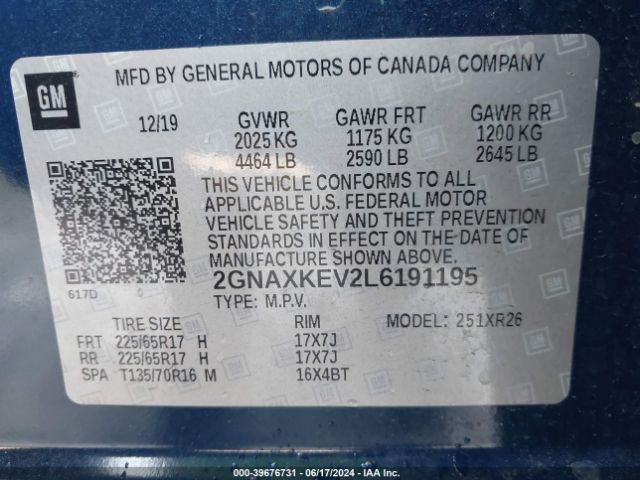 2020 CHEVROLET EQUINOX 2GNAXKEV2L6191195 Photo 8