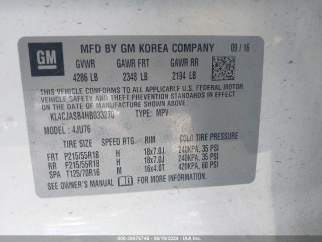 KL4CJASB4HB033270 Buick Encore Preferred