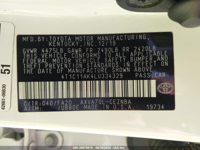 Toyota CAMRY LE 2020 4T1C11AK4LU334329 Image 9