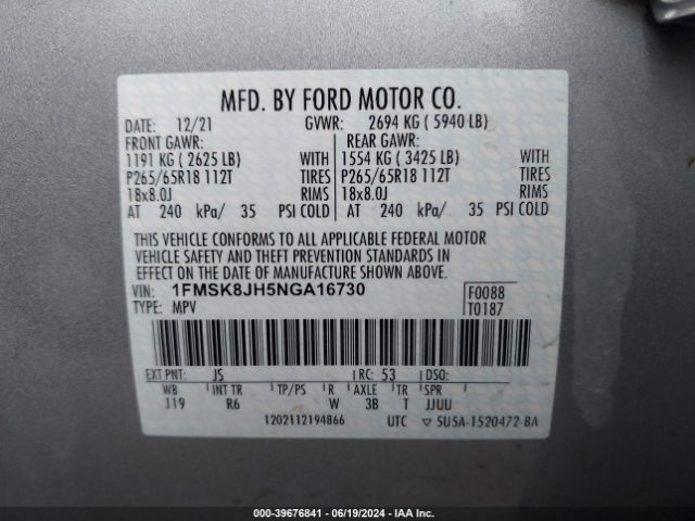 1FMSK8JH5NGA16730 Ford Explorer Timberline