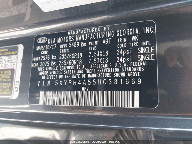 KIA Sorento 3.3l Ex 2017 5XYPH4A55HG331669 Image 9