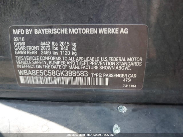 BMW 328D 2016 WBA8E5C58GK388583 Image 9
