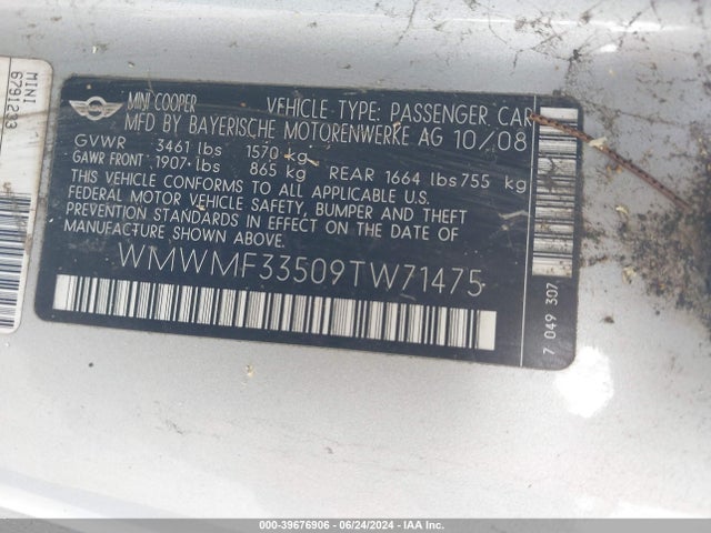 2009 MINI COOPER WMWMF33509TW71475 Photo 8