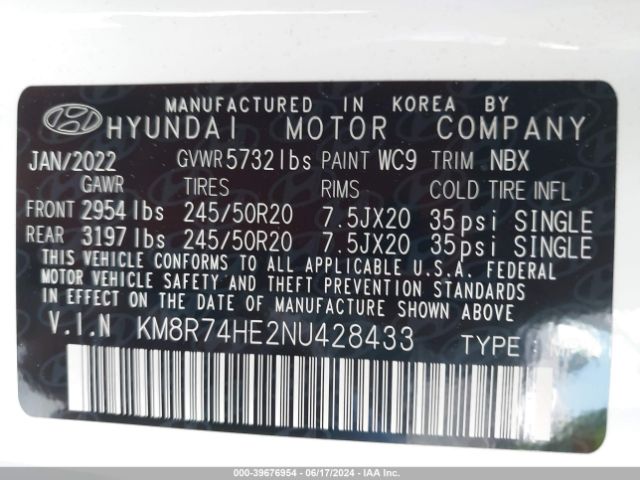 KM8R74HE2NU428433 Hyundai Palisade Calligraphy