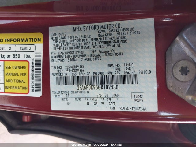 Ford Fusion Titanium 2016 3FA6P0K95GR102430 Image 9