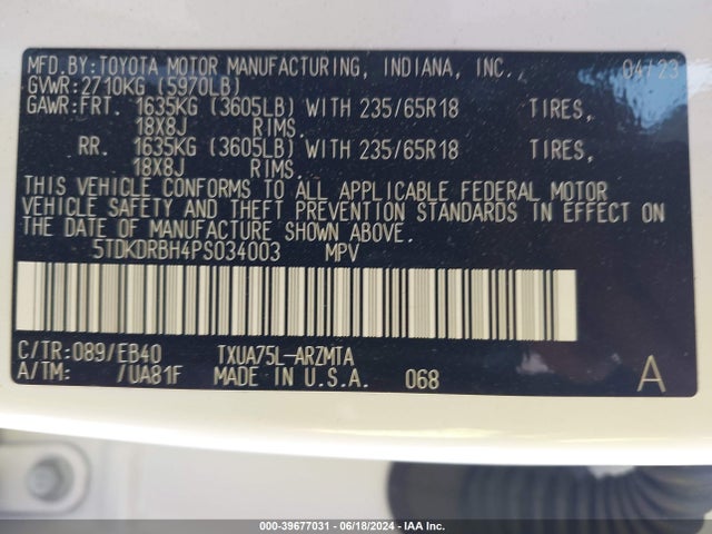 Toyota Highlander Xle 2023 5TDKDRBH4PS034003 Image 9