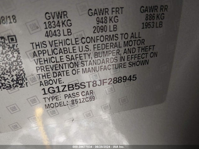 Chevrolet Malibu 1ls 2018 1G1ZB5ST8JF288945 Image 9