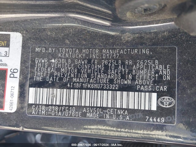 Toyota CAMRY LE 2017 4T1BF1FK6HU733322 Image 9