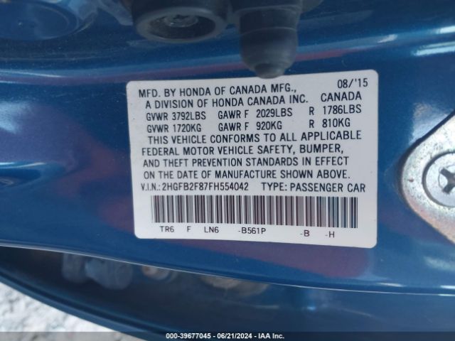 2HGFB2F87FH554042 Honda CIVIC EX