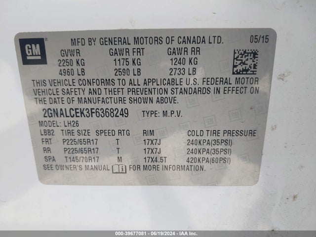Chevrolet Equinox 2lt 2015 2GNALCEK3F6368249 Image 9