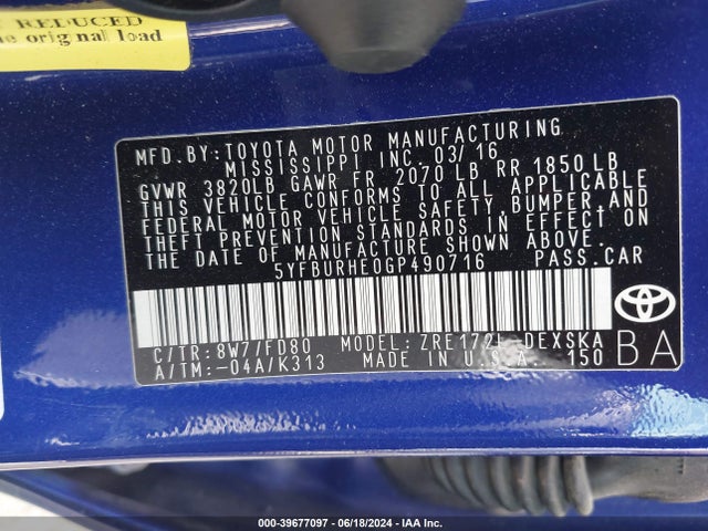 Toyota Corolla S Plus 2016 5YFBURHE0GP490716 Image 9