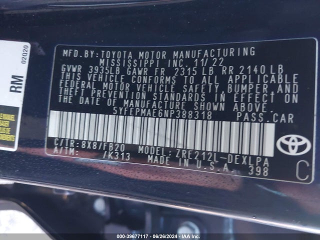 Toyota COROLLA LE 2022 5YFEPMAE6NP388318 Image 9