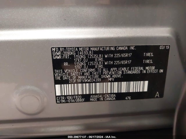 Toyota RAV4 LE 2019 2T3F1RFV9KW034399 Image 9
