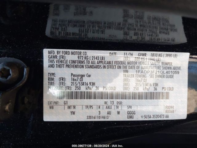 1FADP3F21GL401059 Ford FOCUS SE