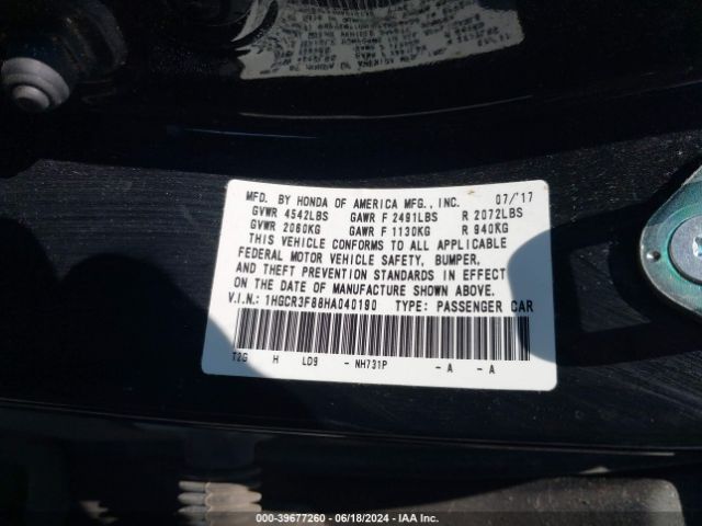 1HGCR3F88HA040190 Honda Accord Ex-l V6