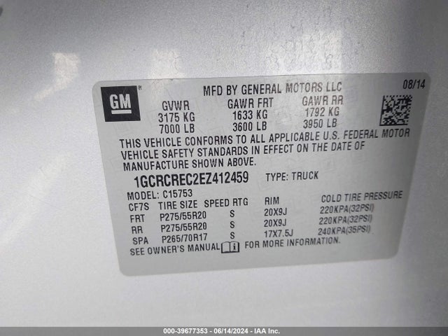 Chevrolet Silverado 1500 1lt 2014 1GCRCREC2EZ412459 Image 9
