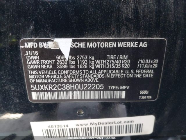 5UXKR2C38H0U22205 BMW X5 Sdrive35i